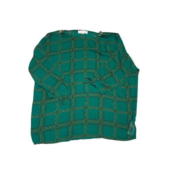Michael Kors Open Shoulder Chain Print Green Top - Large - Picture 1 of 5